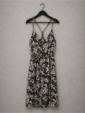 Rumors Black and white strappy floral sundress- open back vacation mini dress